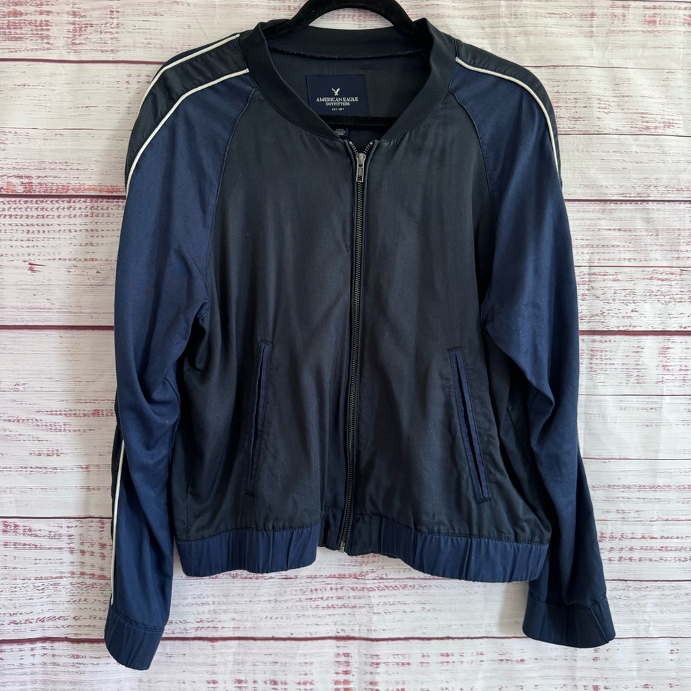 American Eagle Outfitter Black / Blue Bomber Jacket